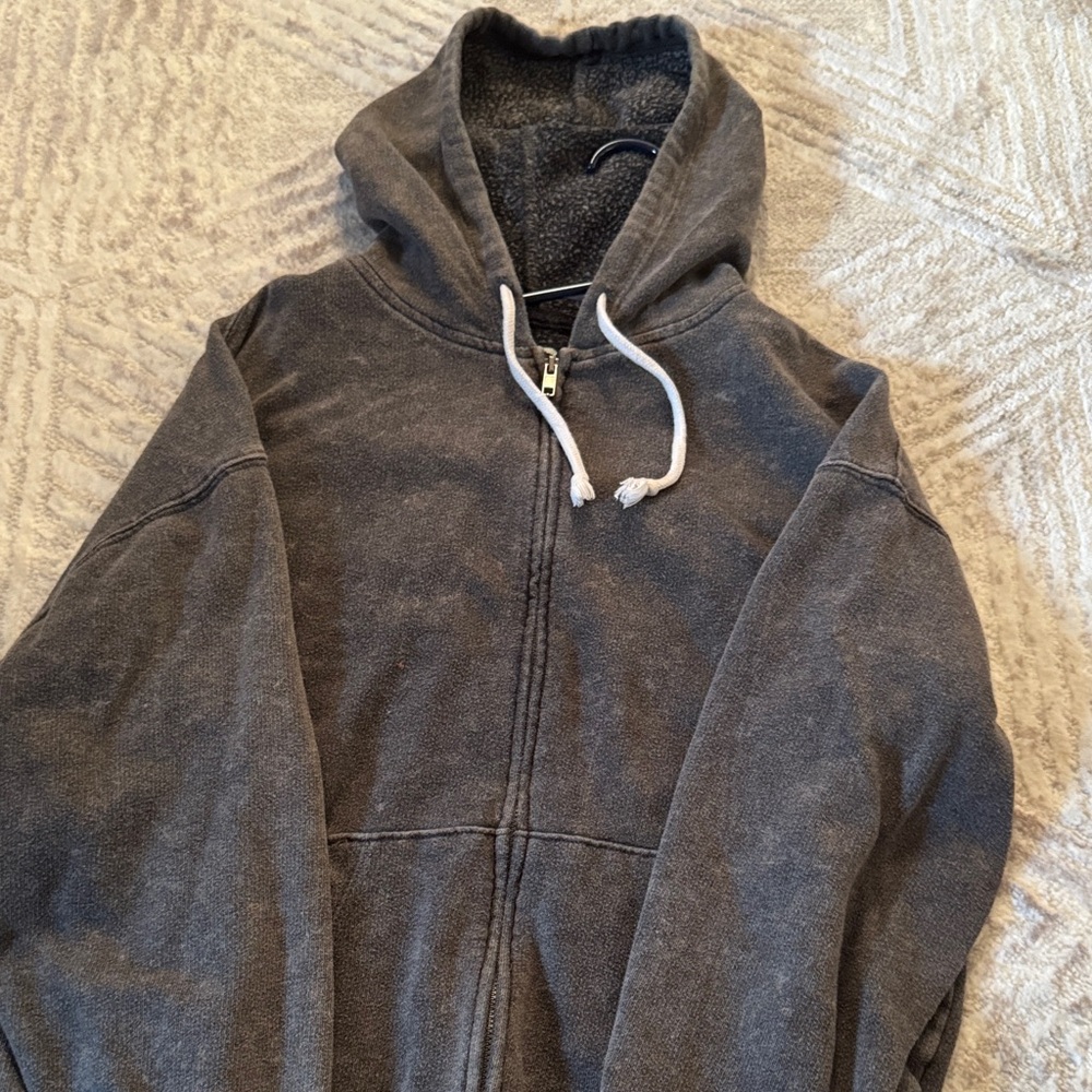 Gray Hooded Zip-Up Sweatshirt